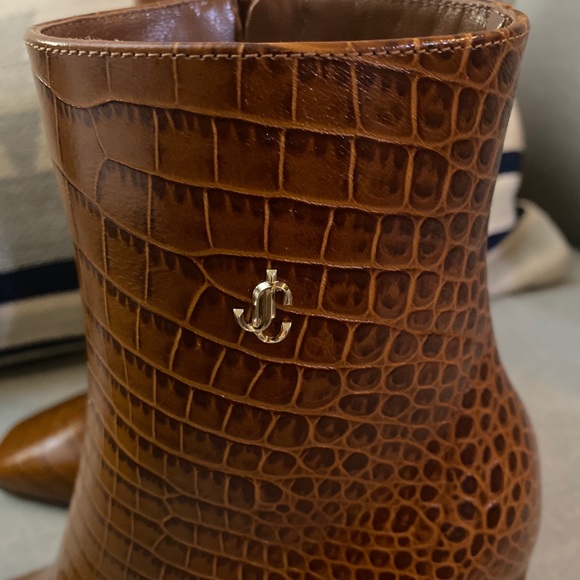 Jimmy Choo minori 85 croc embossed leather logo booties brown boots 35 NWT - Picture 7 of 14